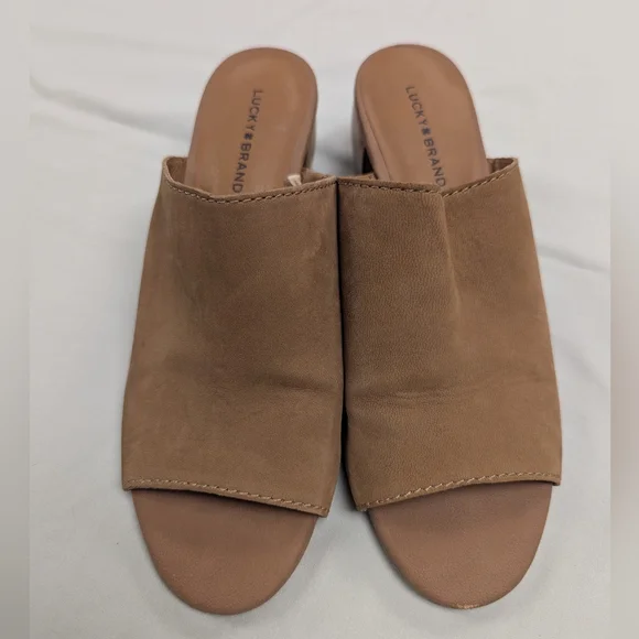 Lucky Brand Leather Mules With Wood Grain Heels - Picture 2 of 13